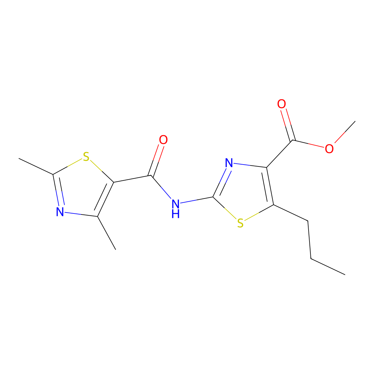Methyl 2-{[(2,4-dimethyl-1,3-thiazol-5-yl)carbonyl]amino}-5-propyl-1,3-thiazole-4-carboxylate molecular structure, CAS 1374531-82-4