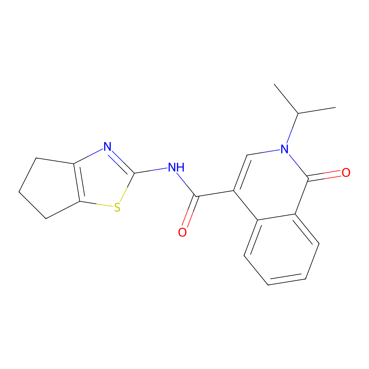 N-(5,6-dihydro-4H-cyclopenta[d]thiazol-2-yl)-2-isopropyl-1-oxo-1,2-dihydroisoquinoline-4-carboxamide molecular structure, CAS 1374531-89-1