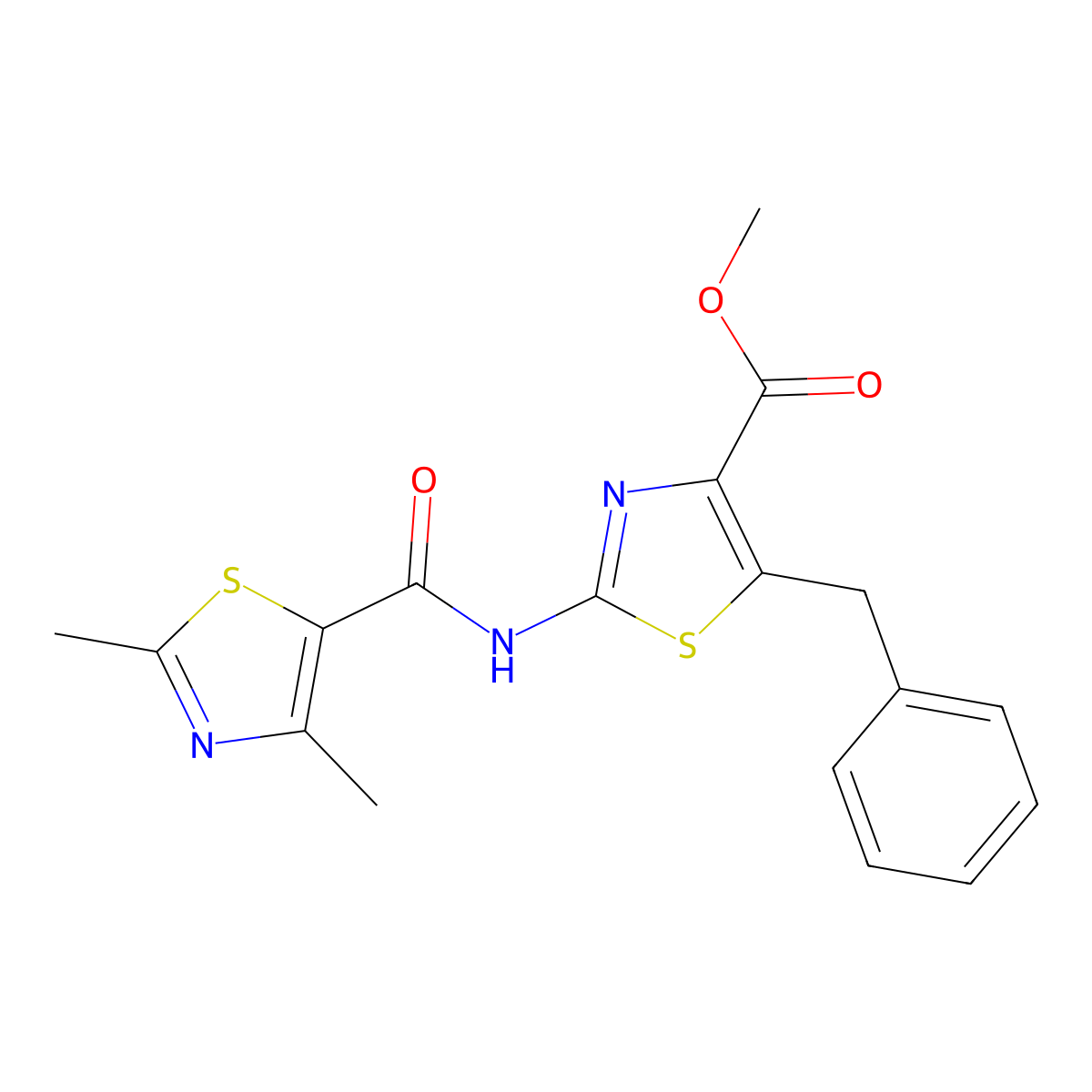 Methyl 5-benzyl-2-{[(2,4-dimethyl-1,3-thiazol-5-yl)carbonyl]amino}-1,3-thiazole-4-carboxylate molecular structure, CAS 1374532-01-0