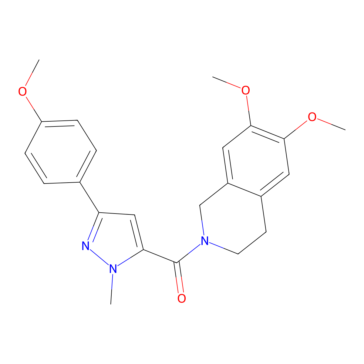 (6,7-dimethoxy-3,4-dihydroisoquinolin-2(1H)-yl)[3-(4-methoxyphenyl)-1-methyl-1H-pyrazol-5-yl]methanone molecular structure, CAS 1374532-02-1