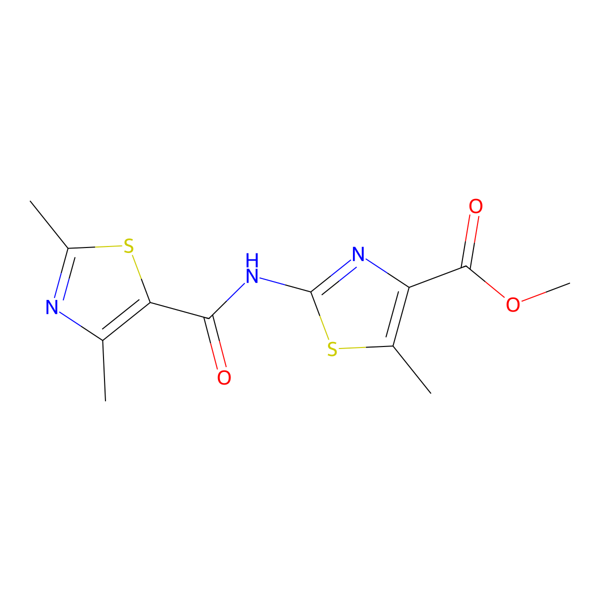 Methyl 2-{[(2,4-dimethyl-1,3-thiazol-5-yl)carbonyl]amino}-5-methyl-1,3-thiazole-4-carboxylate molecular structure, CAS 1374532-06-5