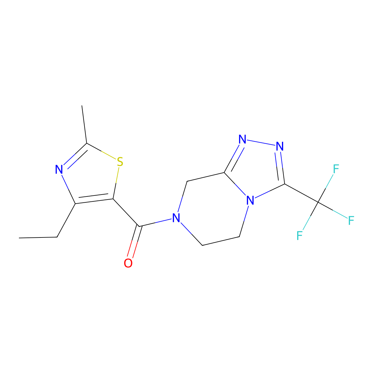 (4-ethyl-2-methyl-1,3-thiazol-5-yl)[3-(trifluoromethyl)-5,6-dihydro[1,2,4]triazolo[4,3-a]pyrazin-7(8H)-yl]methanone molecular structure, CAS 1374532-12-3