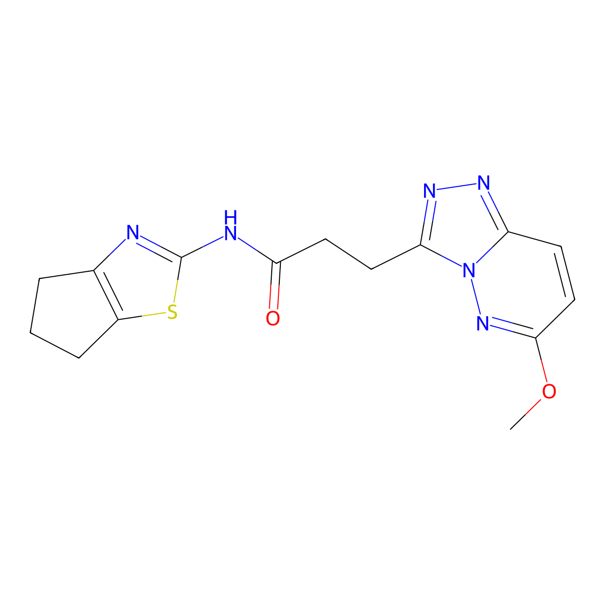 N-(5,6-dihydro-4H-cyclopenta[d]thiazol-2-yl)-3-(6-methoxy-[1,2,4]triazolo[4,3-b]pyridazin-3-yl)propanamide molecular structure, CAS 1374532-42-9