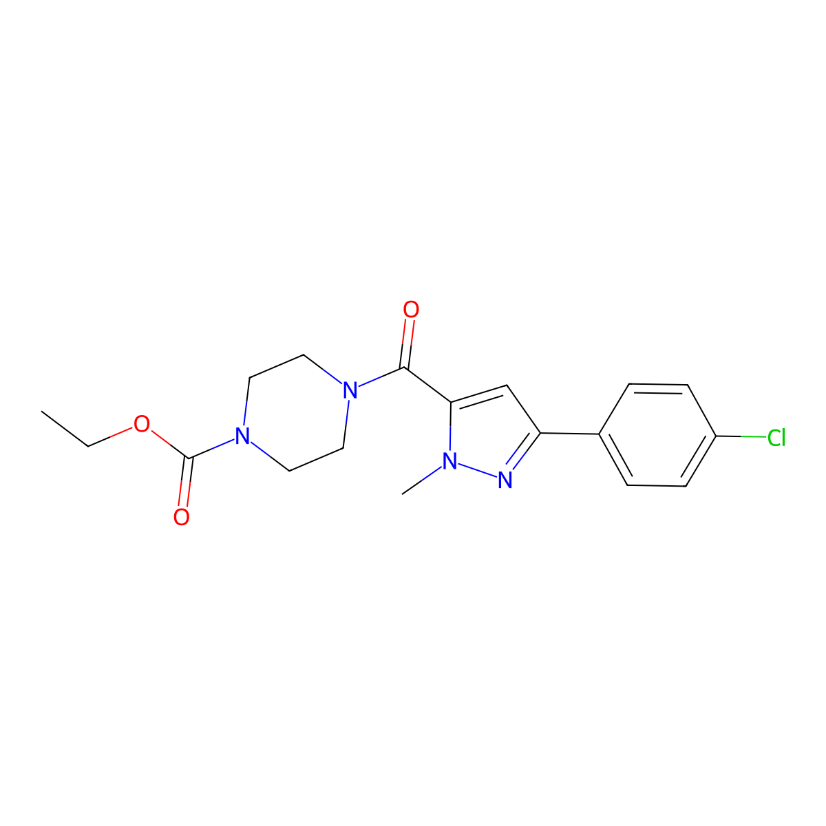 ethyl 4-{[3-(4-chlorophenyl)-1-methyl-1H-pyrazol-5-yl]carbonyl}piperazine-1-carboxylate molecular structure, CAS 1374532-48-5