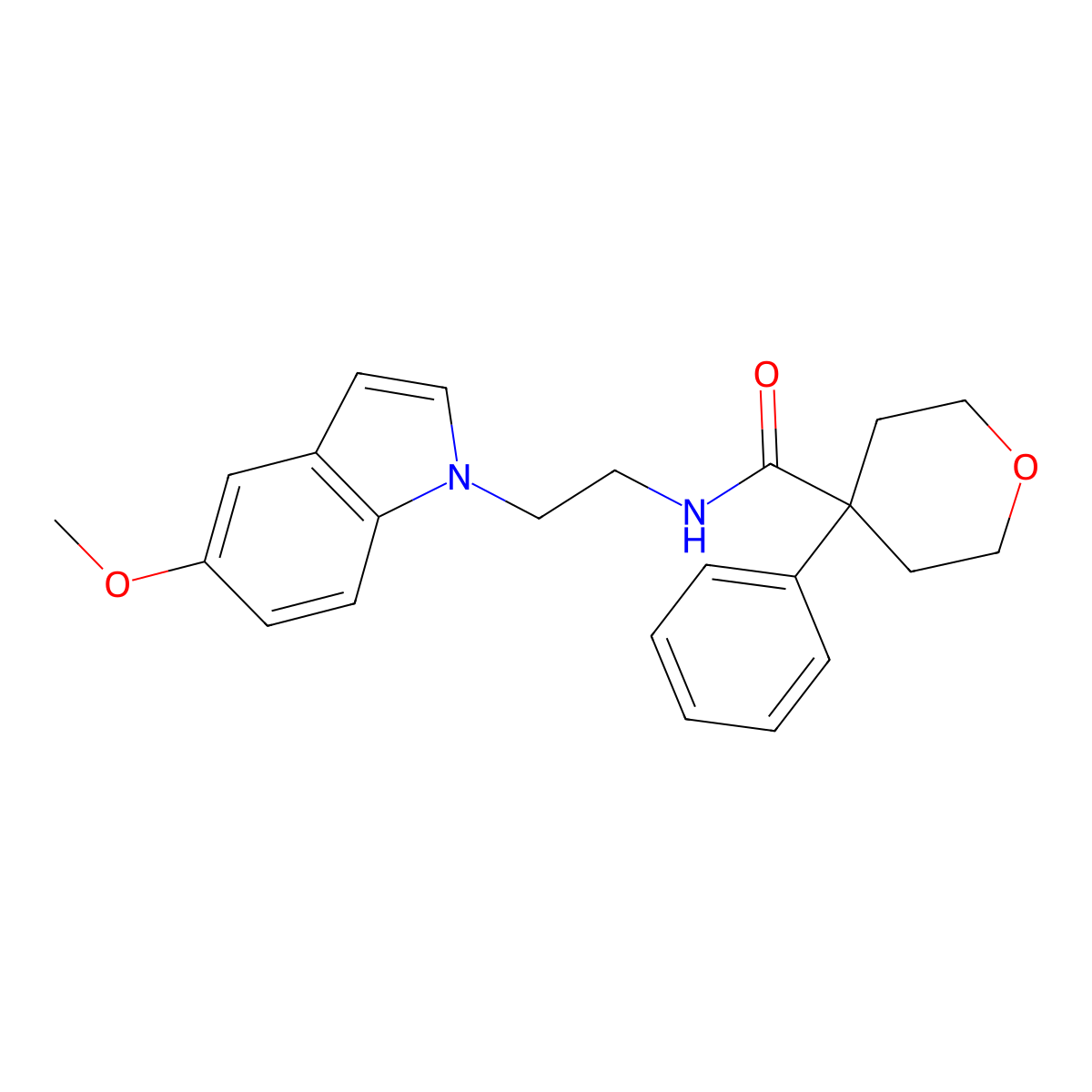 N-[2-(5-methoxy-1H-indol-1-yl)ethyl]-4-phenyltetrahydro-2H-pyran-4-carboxamide molecular structure, CAS 1374532-66-7