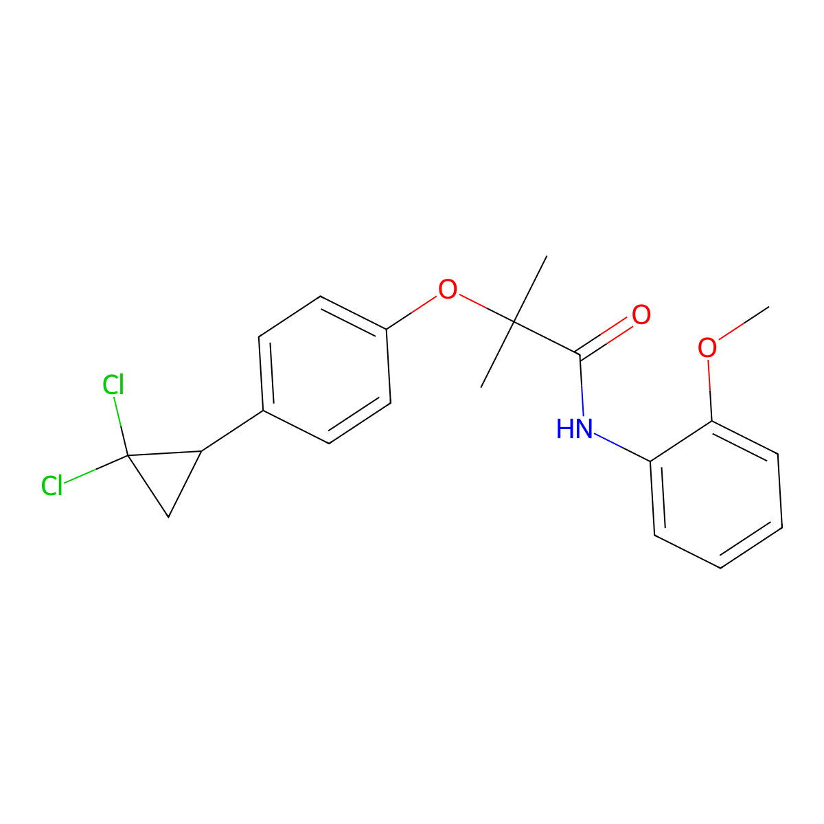 2-[4-(2,2-dichlorocyclopropyl)phenoxy]-N-(2-methoxyphenyl)-2-methylpropanamide molecular structure, CAS 1374532-69-0