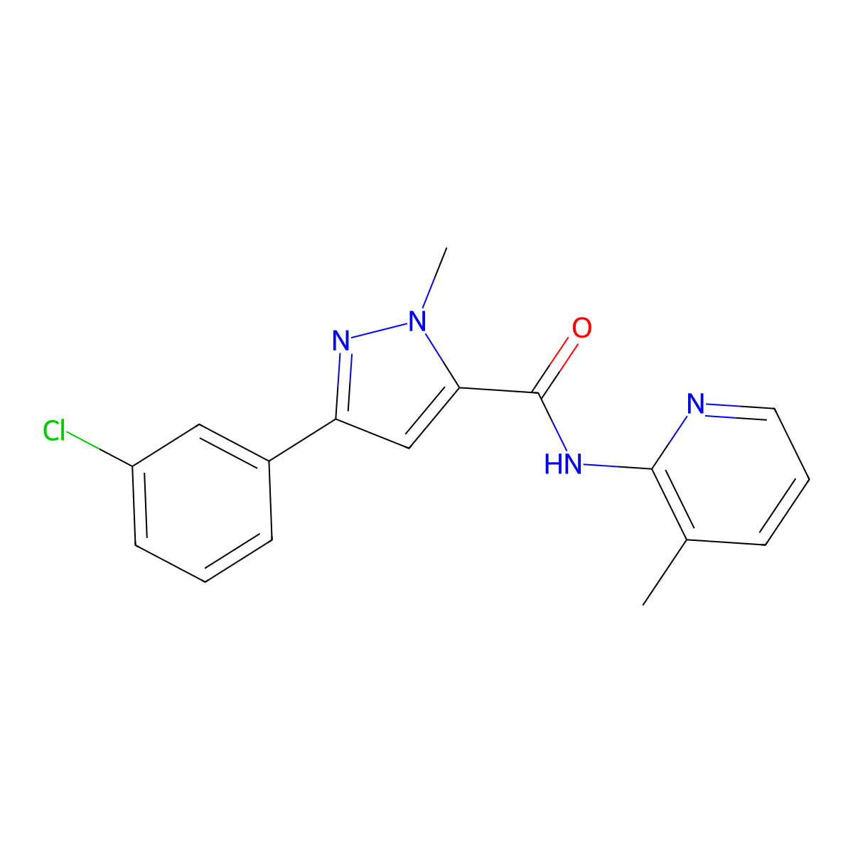 3-(3-chlorophenyl)-1-methyl-N-(3-methylpyridin-2-yl)-1H-pyrazole-5-carboxamide molecular structure, CAS 1374532-83-8