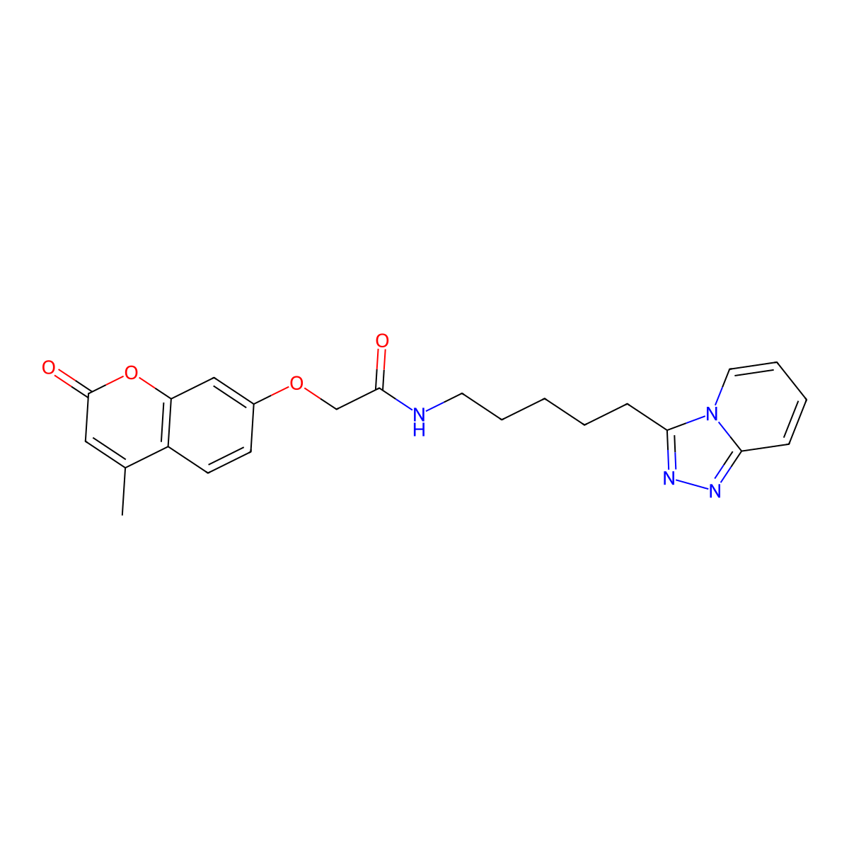 2-[(4-methyl-2-oxo-2H-chromen-7-yl)oxy]-N-[5-([1,2,4]triazolo[4,3-a]pyridin-3-yl)pentyl]acetamide molecular structure, CAS 1374533-01-3