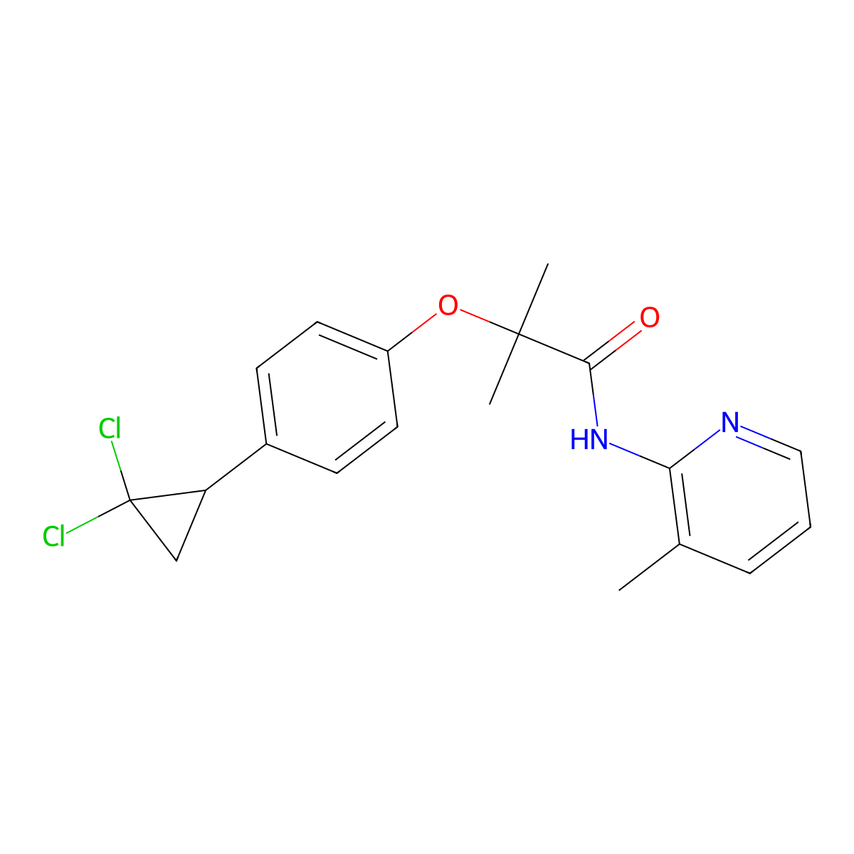 2-[4-(2,2-dichlorocyclopropyl)phenoxy]-2-methyl-N-(3-methylpyridin-2-yl)propanamide molecular structure, CAS 1374533-15-9