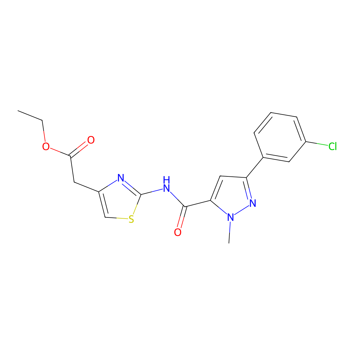 ethyl [2-({[3-(3-chlorophenyl)-1-methyl-1H-pyrazol-5-yl]carbonyl}amino)-1,3-thiazol-4-yl]acetate molecular structure, CAS 1374533-17-1