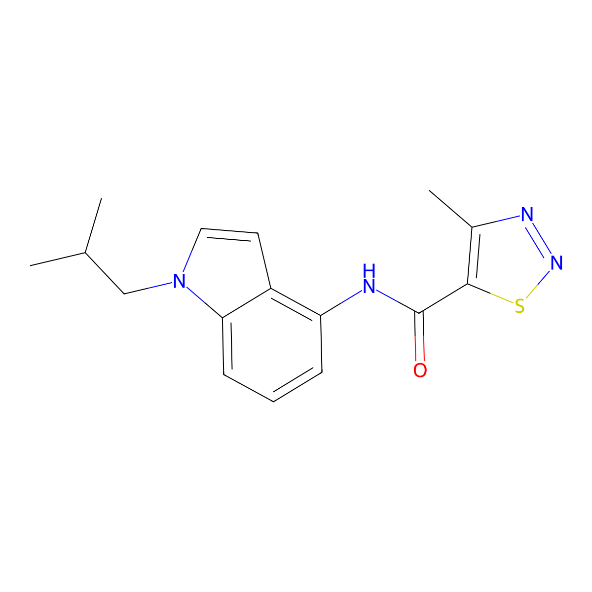 4-methyl-N-[1-(2-methylpropyl)-1H-indol-4-yl]-1,2,3-thiadiazole-5-carboxamide molecular structure, CAS 1374533-18-2
