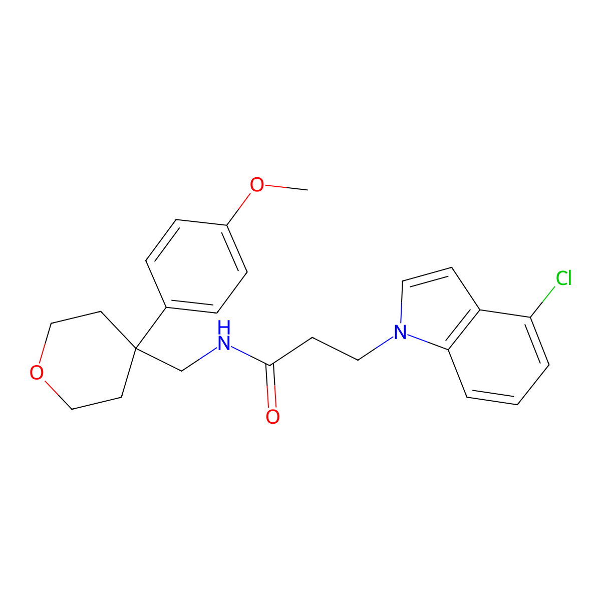 3-(4-chloro-1H-indol-1-yl)-N-{[4-(4-methoxyphenyl)tetrahydro-2H-pyran-4-yl]methyl}propanamide molecular structure, CAS 1374533-19-3