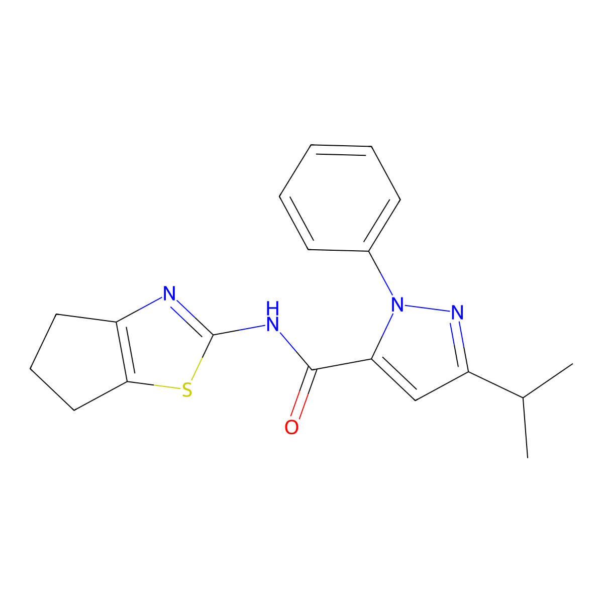 N-(5,6-dihydro-4H-cyclopenta[d][1,3]thiazol-2-yl)-1-phenyl-3-(propan-2-yl)-1H-pyrazole-5-carboxamide molecular structure, CAS 1374533-20-6