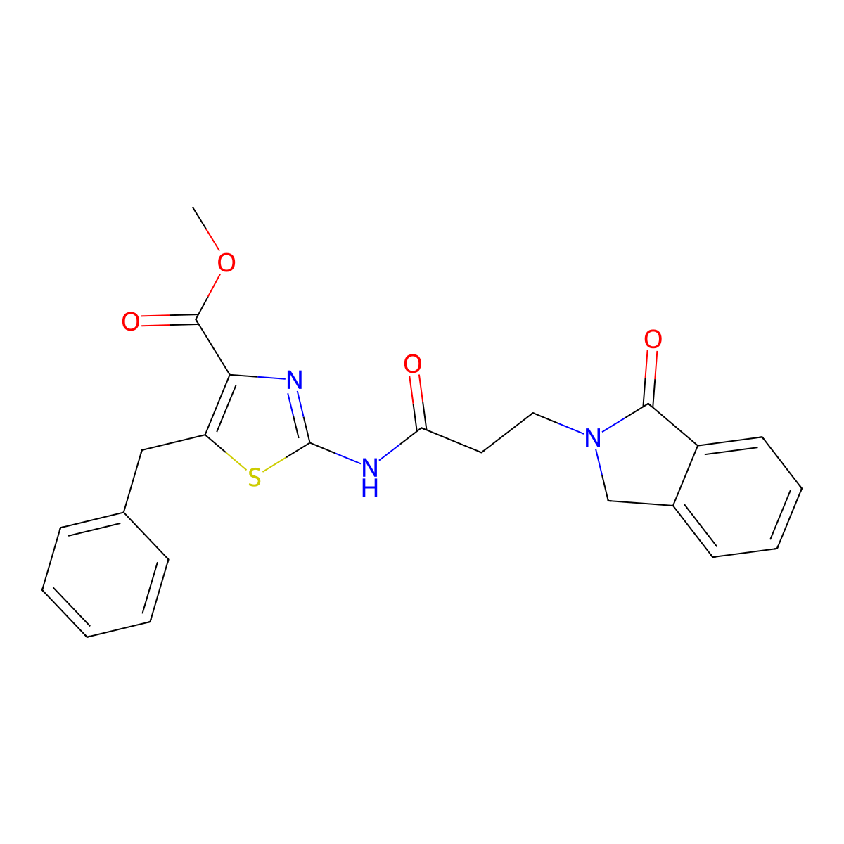 methyl 5-benzyl-2-{[3-(1-oxo-1,3-dihydro-2H-isoindol-2-yl)propanoyl]amino}-1,3-thiazole-4-carboxylate molecular structure, CAS 1374533-63-7
