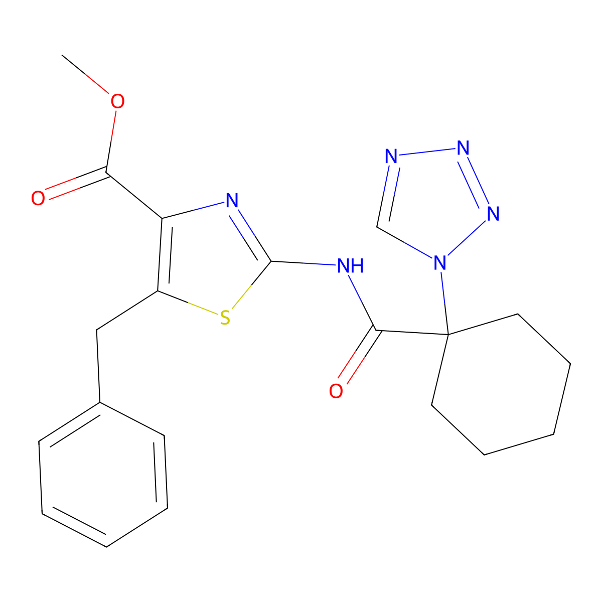 methyl 5-benzyl-2-({[1-(1H-tetrazol-1-yl)cyclohexyl]carbonyl}amino)-1,3-thiazole-4-carboxylate molecular structure, CAS 1374533-64-8