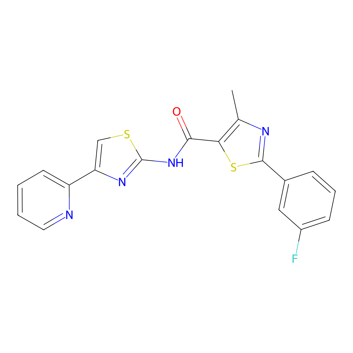 2-(3-fluorophenyl)-4-methyl-N-[4-(pyridin-2-yl)-1,3-thiazol-2-yl]-1,3-thiazole-5-carboxamide molecular structure, CAS 1374533-76-2