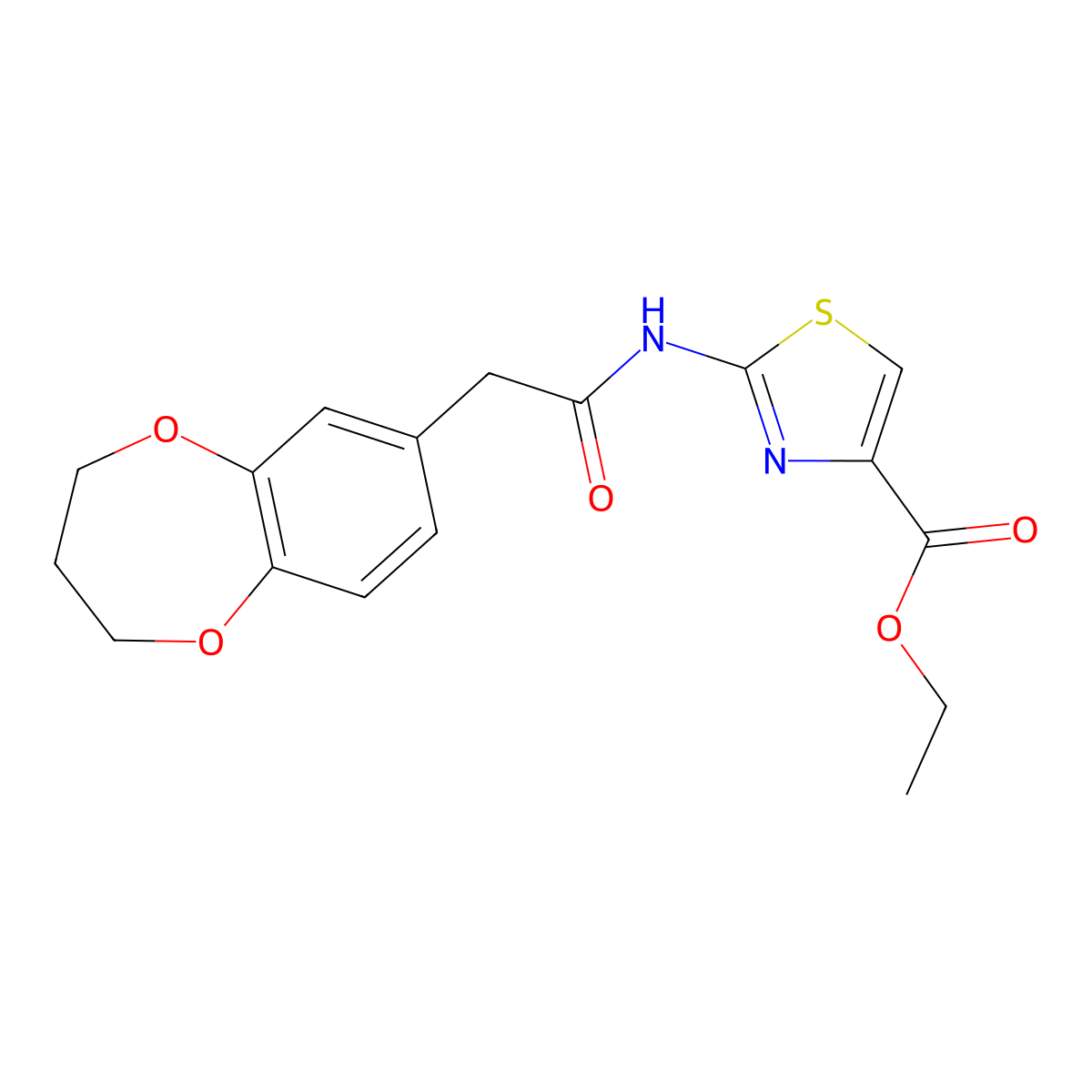 ethyl 2-[(3,4-dihydro-2H-1,5-benzodioxepin-7-ylacetyl)amino]-1,3-thiazole-4-carboxylate molecular structure, CAS 1374533-77-3