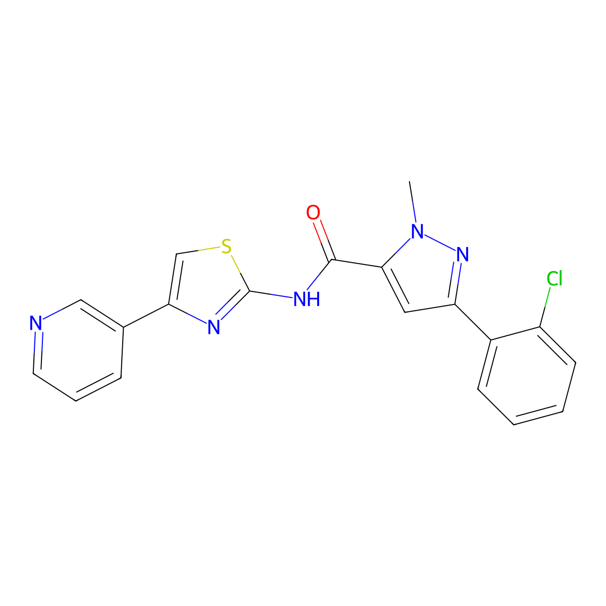 3-(2-chlorophenyl)-1-methyl-N-[4-(pyridin-3-yl)-1,3-thiazol-2-yl]-1H-pyrazole-5-carboxamide molecular structure, CAS 1374533-85-3