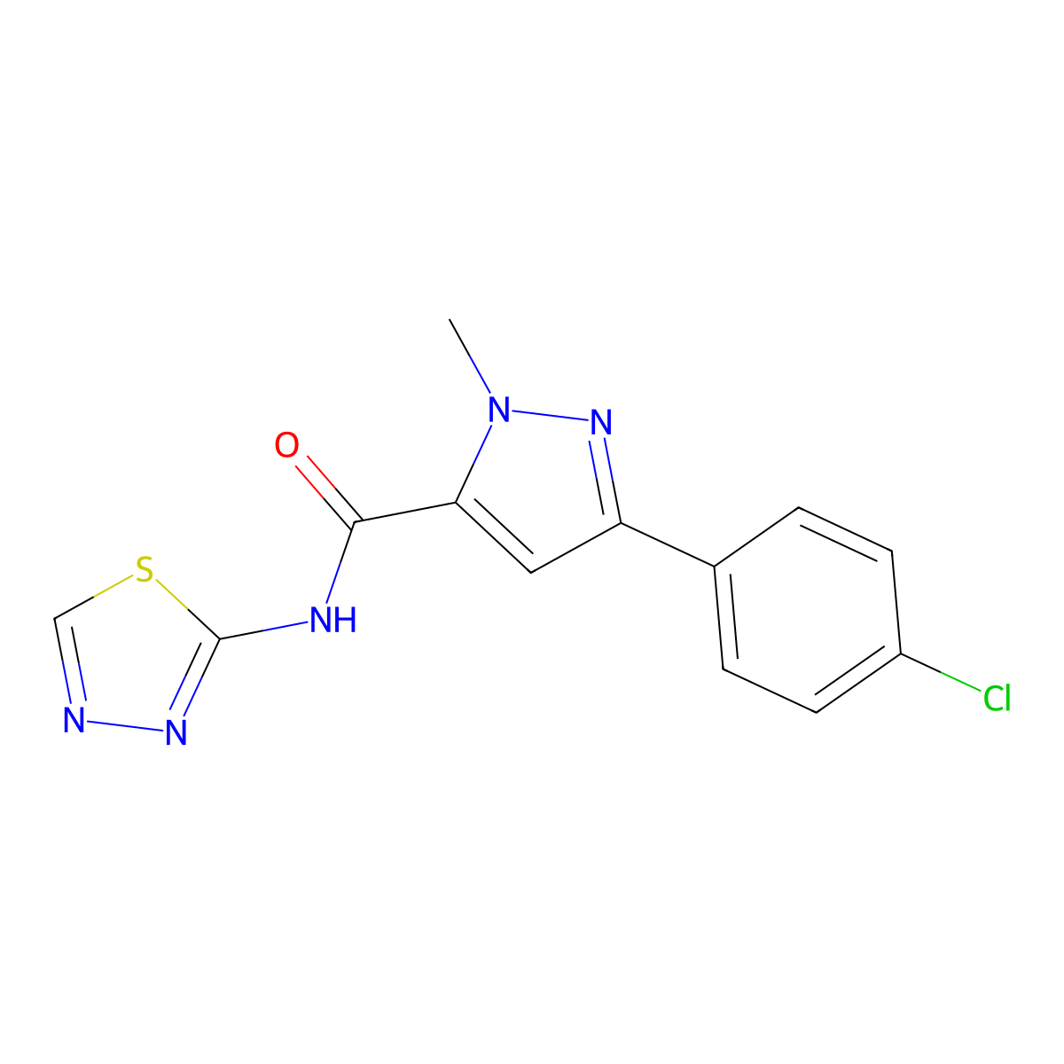 3-(4-chlorophenyl)-1-methyl-N-(1,3,4-thiadiazol-2-yl)-1H-pyrazole-5-carboxamide molecular structure, CAS 1374533-92-2