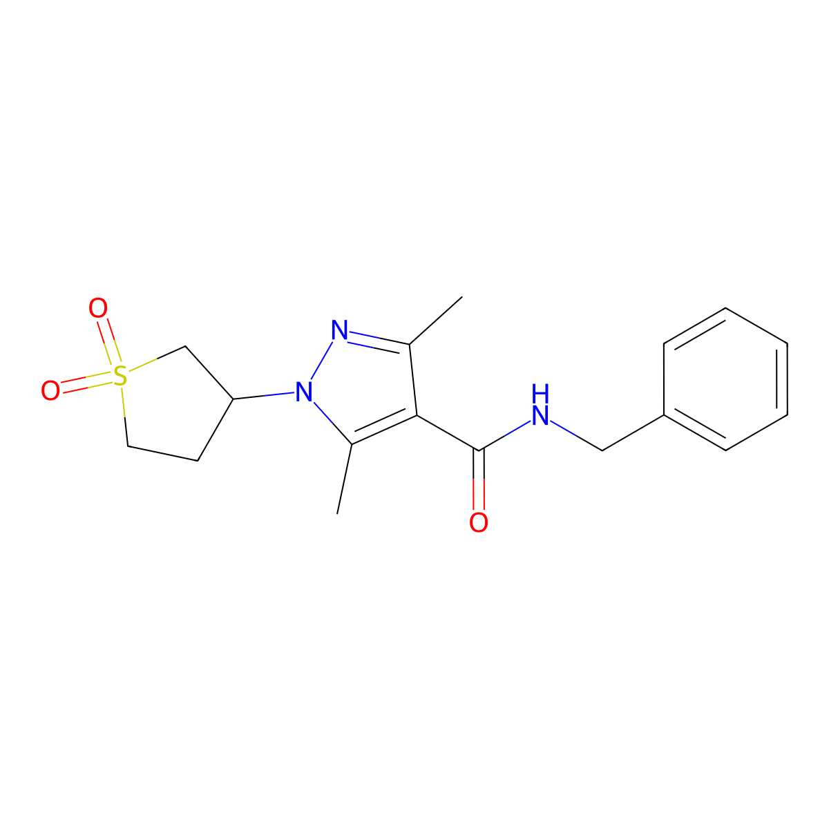 N-benzyl-1-(1,1-dioxidotetrahydrothiophen-3-yl)-3,5-dimethyl-1H-pyrazole-4-carboxamide molecular structure, CAS 1374533-93-3
