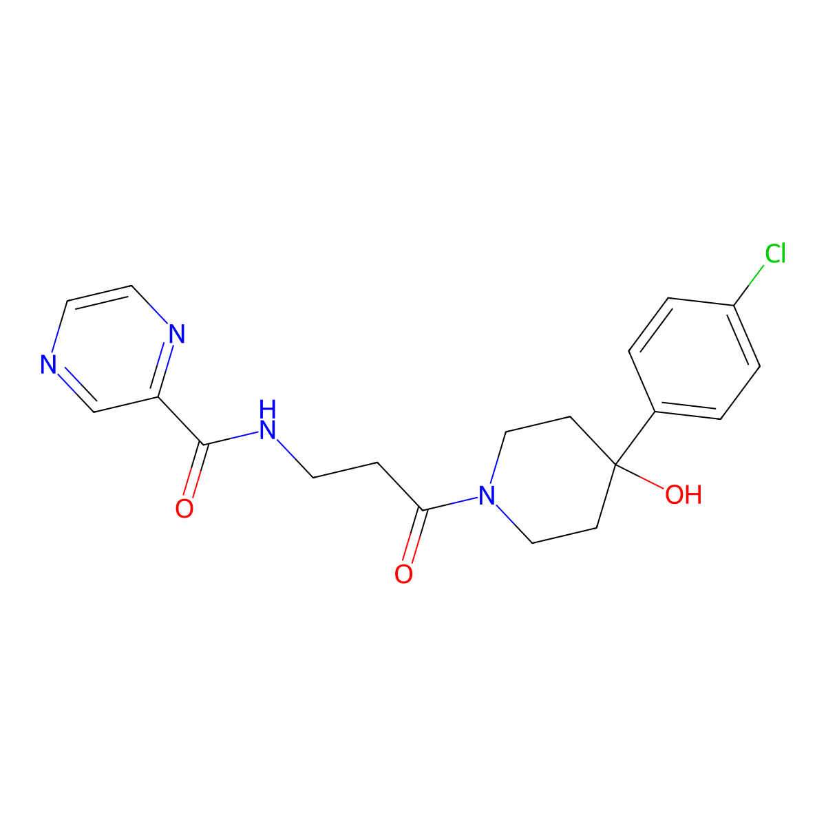 N-{3-[4-(4-chlorophenyl)-4-hydroxypiperidino]-3-oxopropyl}-2-pyrazinecarboxamide molecular structure, CAS 1374534-09-4