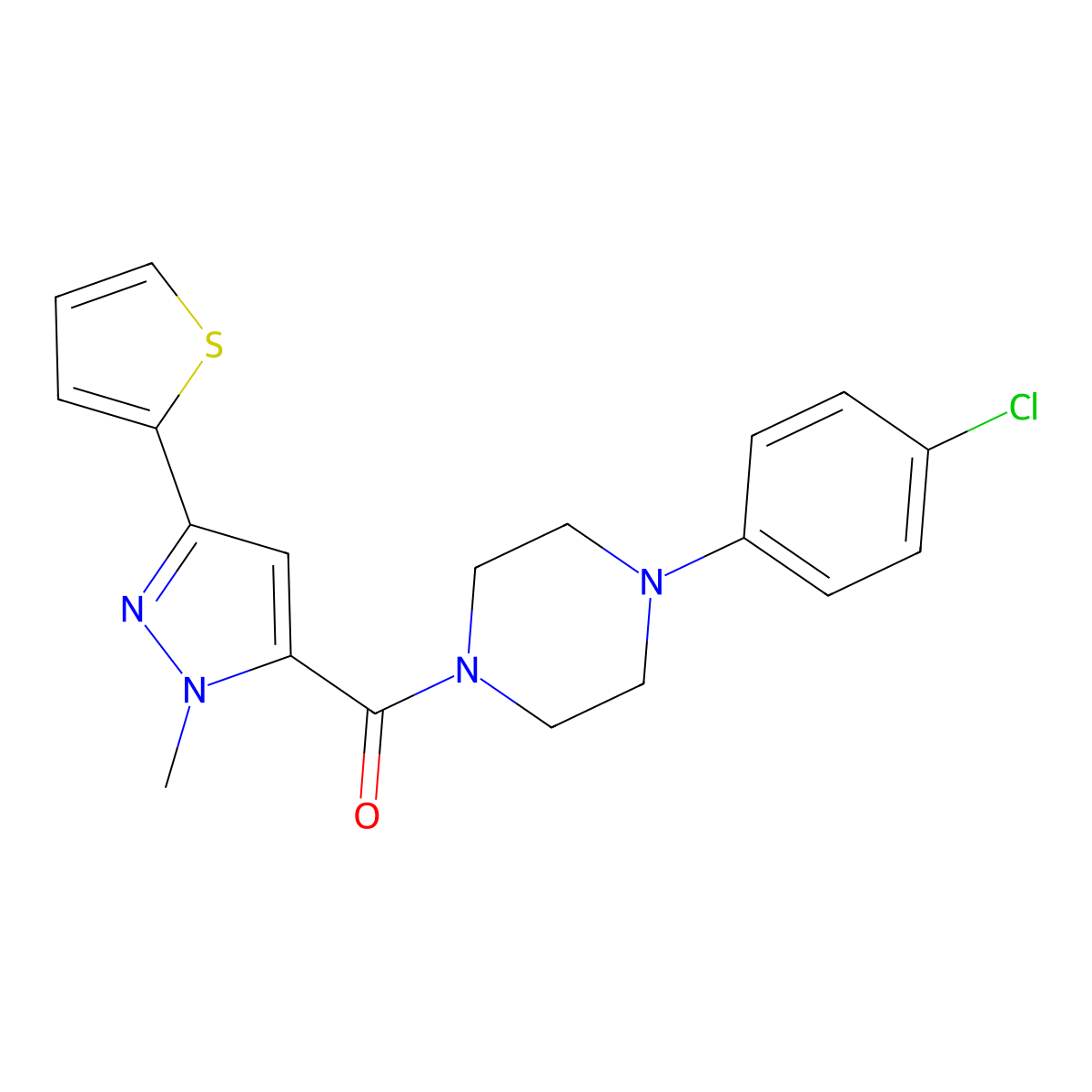 [4-(4-chlorophenyl)piperazino][1-methyl-3-(2-thienyl)-1H-pyrazol-5-yl]methanone molecular structure, CAS 1374534-13-0
