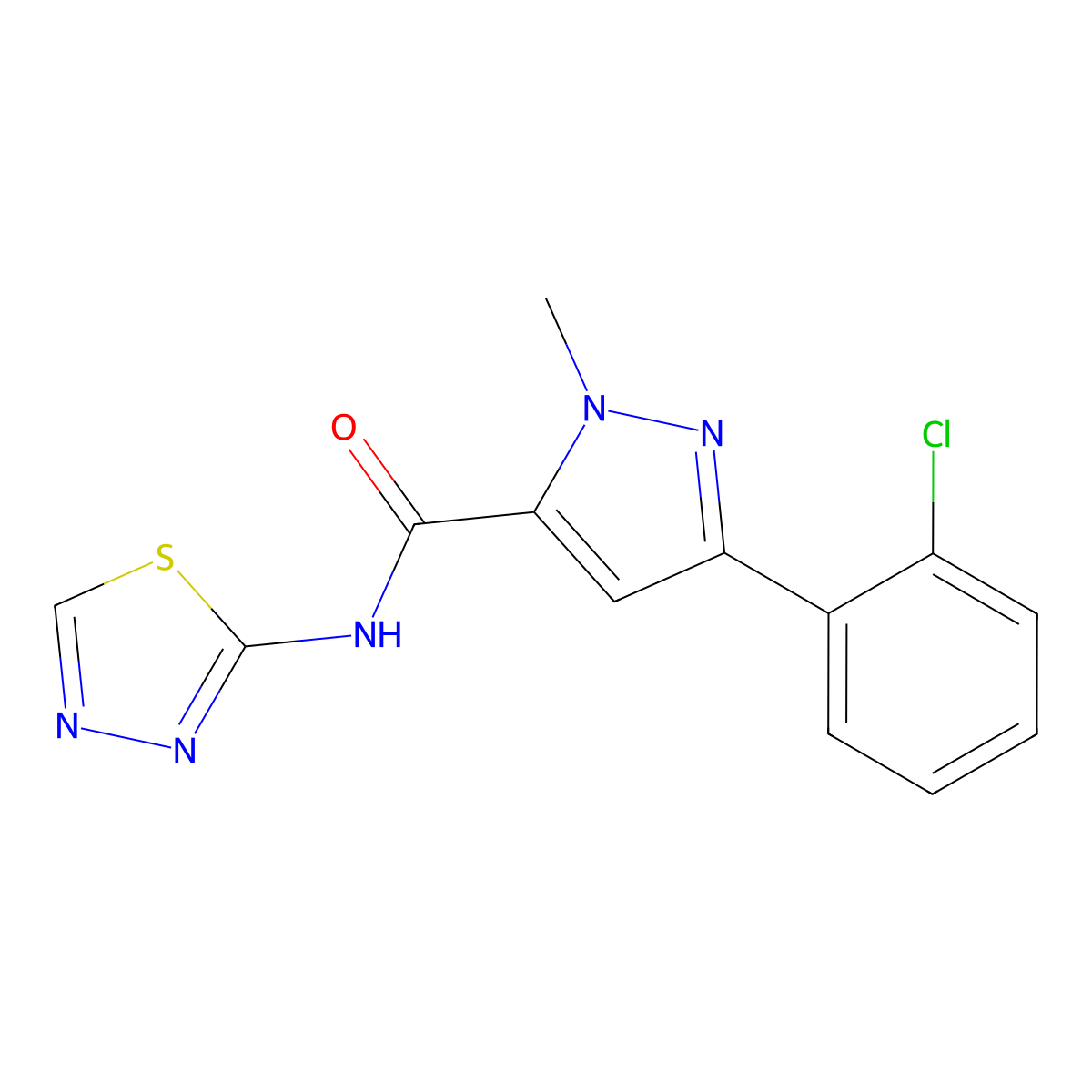 3-(2-chlorophenyl)-1-methyl-N-(1,3,4-thiadiazol-2-yl)-1H-pyrazole-5-carboxamide molecular structure, CAS 1374534-17-4