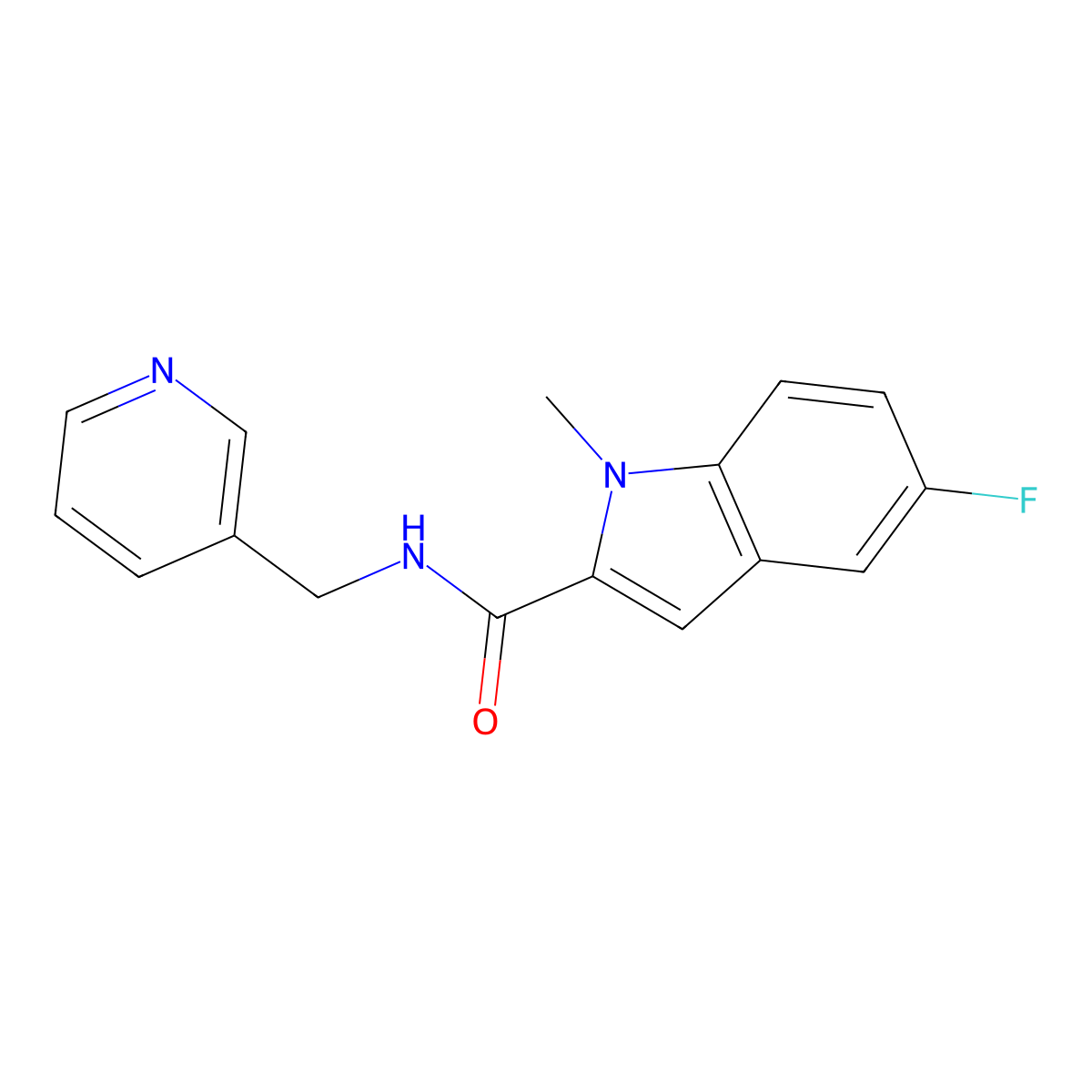 5-fluoro-1-methyl-N-(pyridin-3-ylmethyl)-1H-indole-2-carboxamide molecular structure, CAS 1374534-41-4