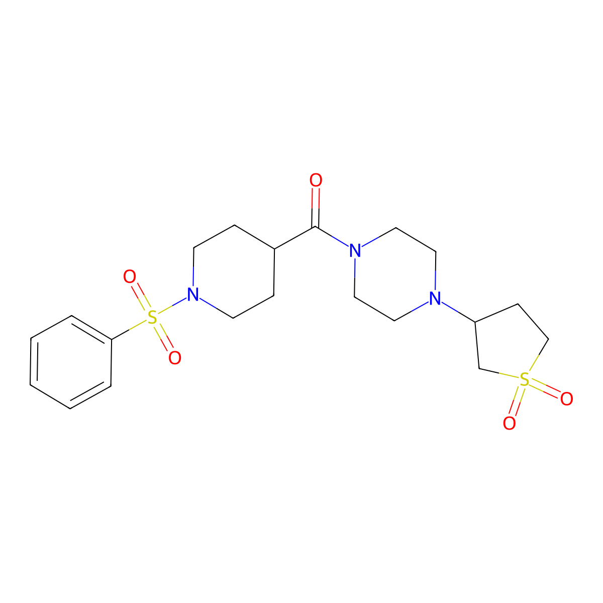 (4-(1,1-Dioxidotetrahydrothiophen-3-yl)piperazin-1-yl)(1-(phenylsulfonyl)piperidin-4-yl)methanone molecular structure, CAS 1374534-48-1
