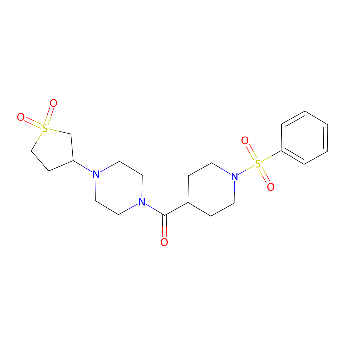 (4-(1,1-Dioxidotetrahydrothiophen-3-yl)piperazin-1-yl)(1-(phenylsulfonyl)piperidin-4-yl)methanone molecular structure, CAS 1374534-48-1