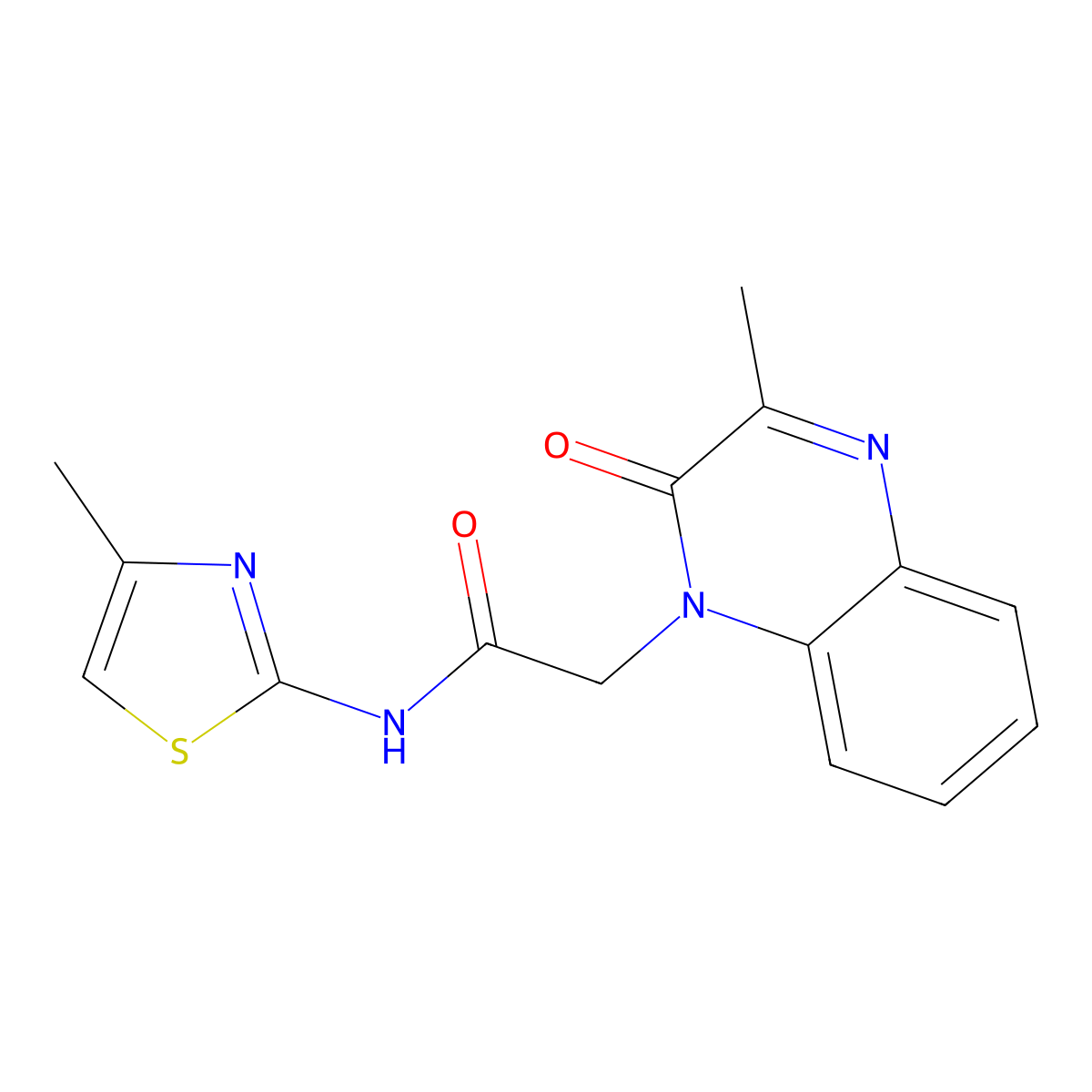2-(3-methyl-2-oxoquinoxalin-1(2H)-yl)-N-(4-methylthiazol-2-yl)acetamide molecular structure, CAS 1374534-57-2
