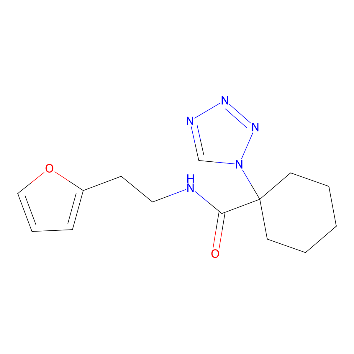 N-[2-(2-furyl)ethyl]-1-(1H-1,2,3,4-tetraazol-1-yl)-1-cyclohexanecarboxamide molecular structure, CAS 1374534-75-4