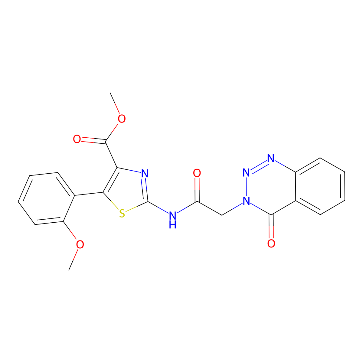 methyl 5-(2-methoxyphenyl)-2-{[(4-oxo-1,2,3-benzotriazin-3(4H)-yl)acetyl]amino}-1,3-thiazole-4-carboxylate molecular structure, CAS 1374534-80-1