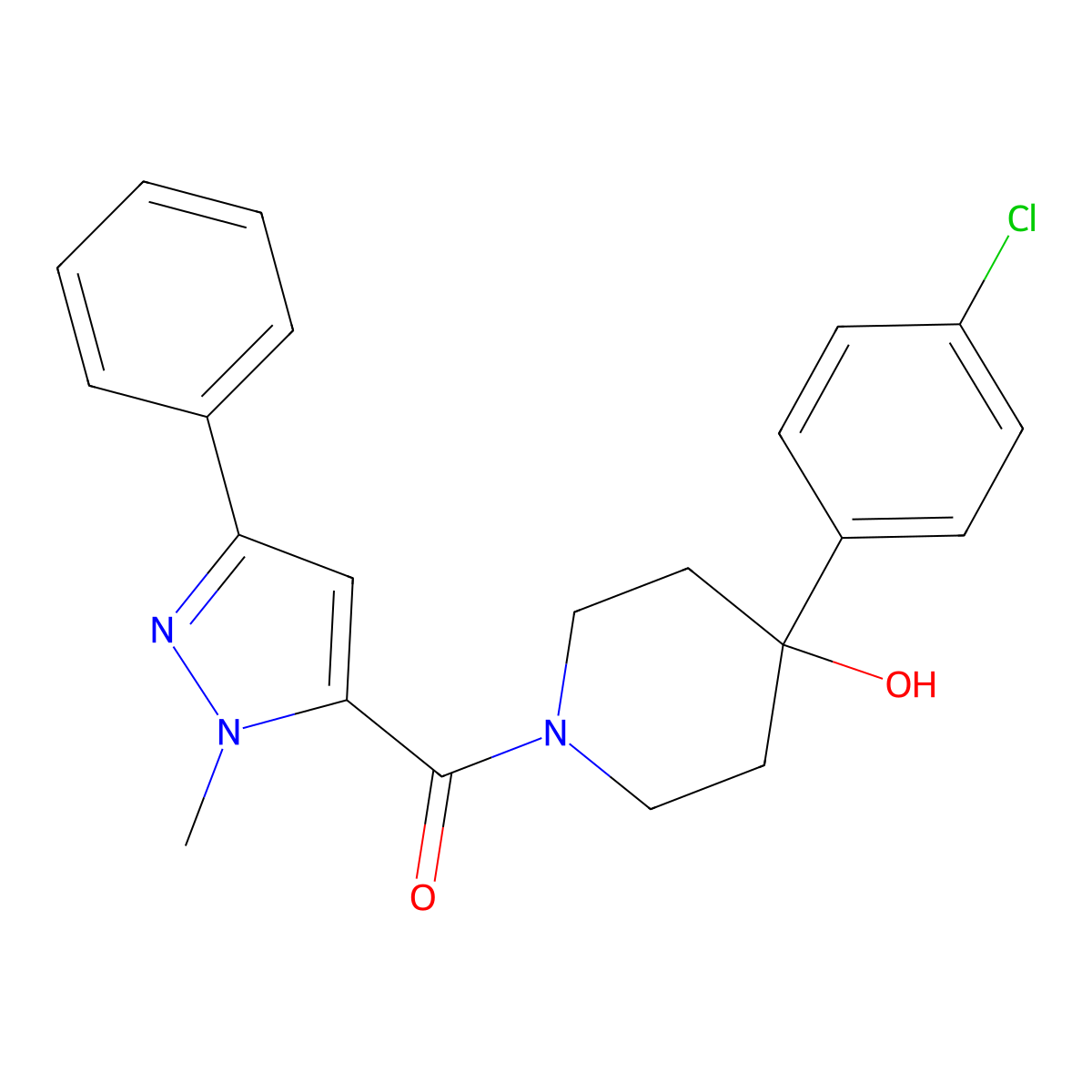 [4-(4-chlorophenyl)-4-hydroxypiperidino](1-methyl-3-phenyl-1H-pyrazol-5-yl)methanone molecular structure, CAS 1374534-83-4