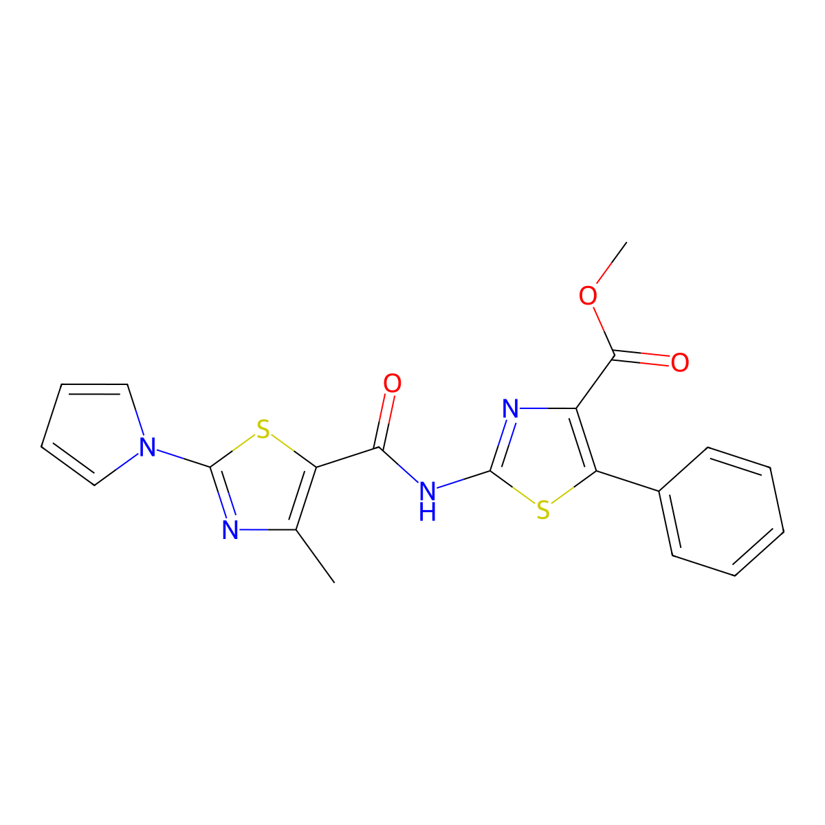 methyl 2-({[4-methyl-2-(1H-pyrrol-1-yl)-1,3-thiazol-5-yl]carbonyl}amino)-5-phenyl-1,3-thiazole-4-carboxylate molecular structure, CAS 1374534-84-5