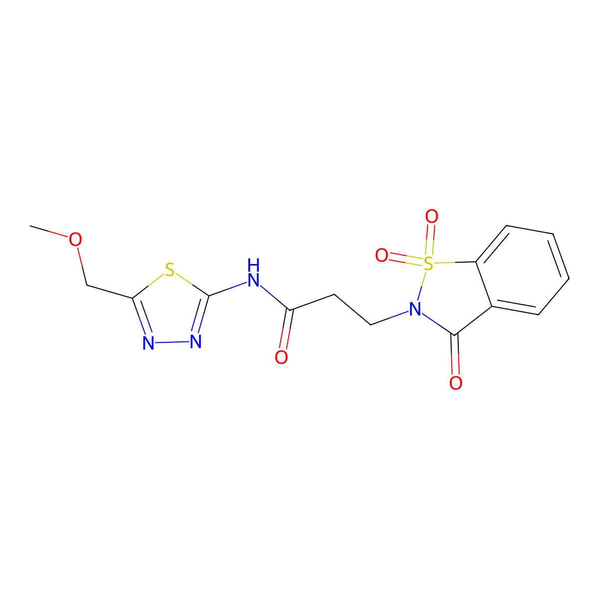 3-(1,1-dioxido-3-oxo-1,2-benzothiazol-2(3H)-yl)-N-[5-(methoxymethyl)-1,3,4-thiadiazol-2-yl]propanamide molecular structure, CAS 1374534-90-3