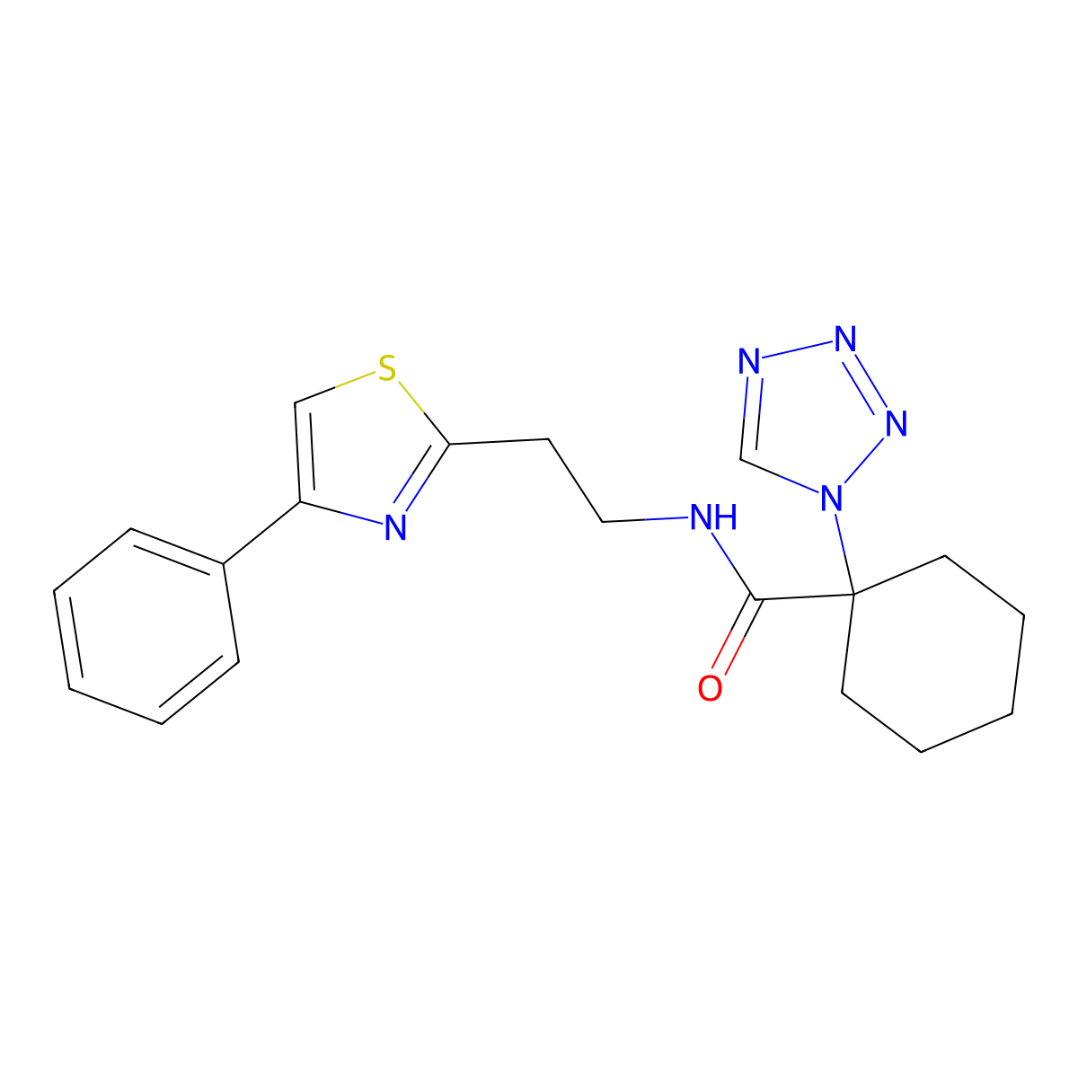 N-[2-(4-phenyl-1,3-thiazol-2-yl)ethyl]-1-(1H-1,2,3,4-tetraazol-1-yl)-1-cyclohexanecarboxamide molecular structure, CAS 1374534-92-5
