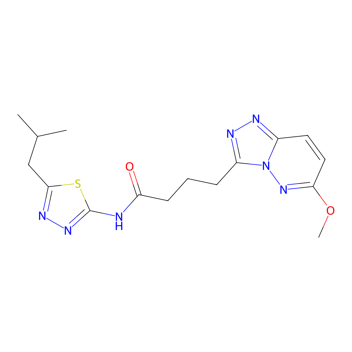 N-(5-isobutyl-1,3,4-thiadiazol-2-yl)-4-(6-methoxy-[1,2,4]triazolo[4,3-b]pyridazin-3-yl)butanamide molecular structure, CAS 1374534-96-9