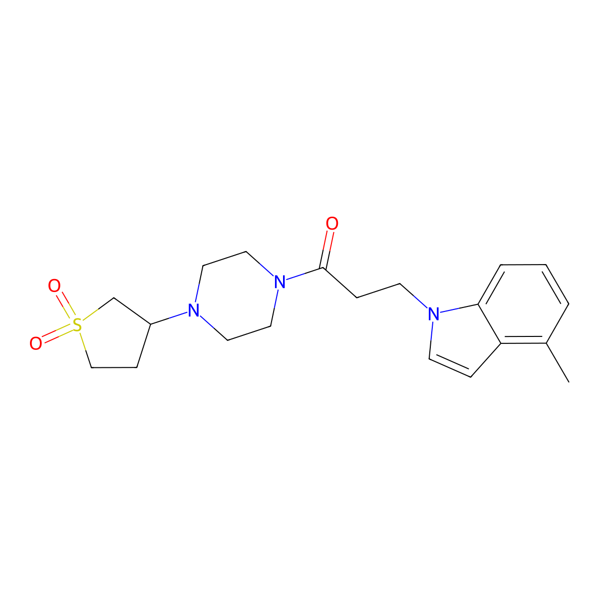 1-(4-(1,1-dioxidotetrahydrothiophen-3-yl)piperazin-1-yl)-3-(4-methyl-1H-indol-1-yl)propan-1-one molecular structure, CAS 1374535-24-6