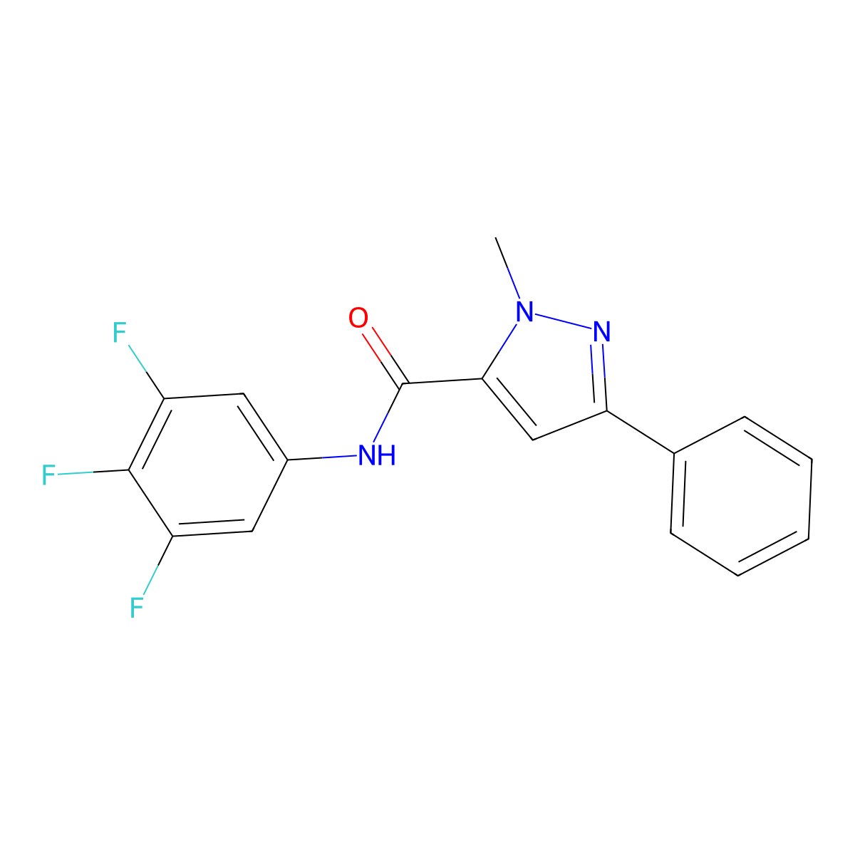 1-methyl-3-phenyl-N-(3,4,5-trifluorophenyl)-1H-pyrazole-5-carboxamide molecular structure, CAS 1374535-39-3