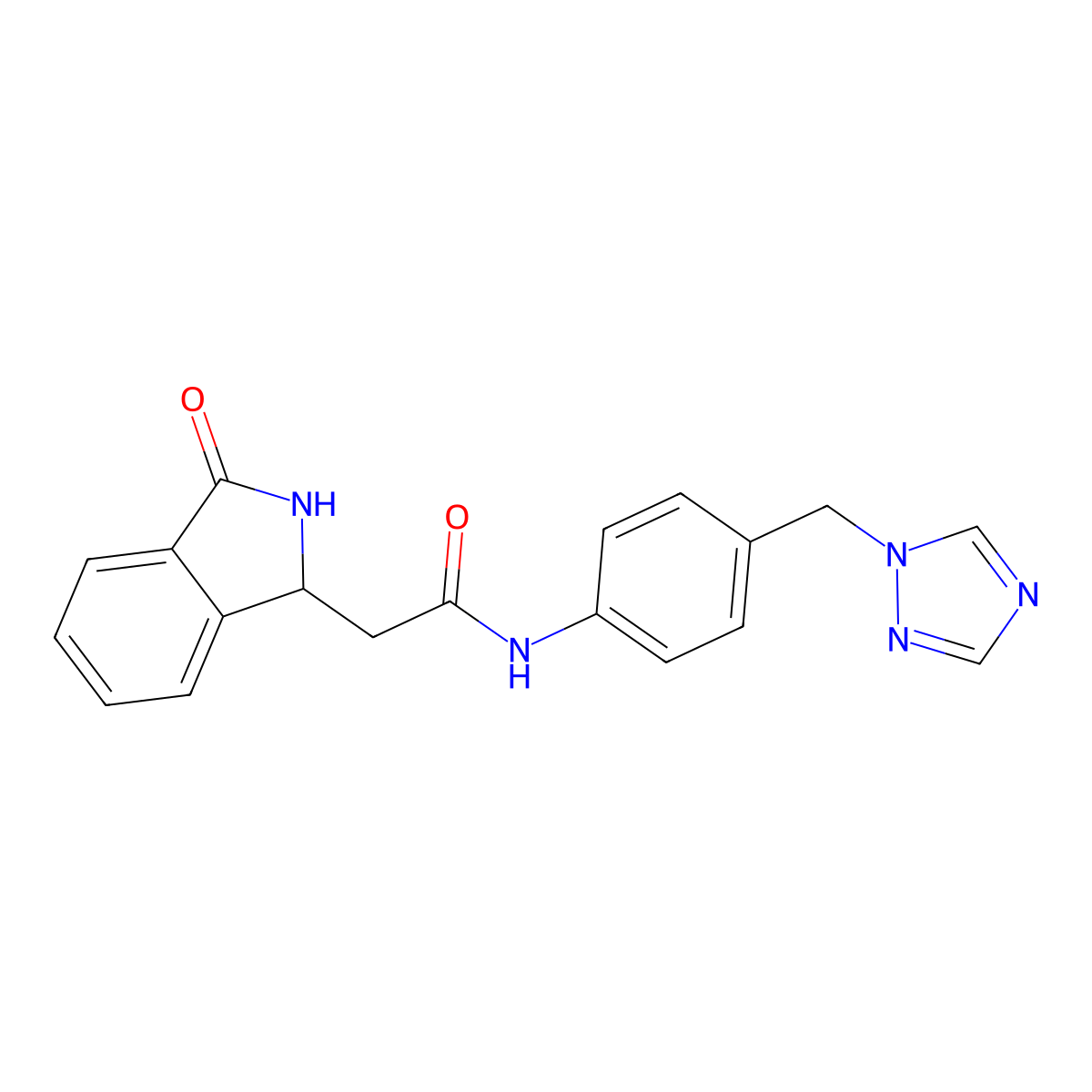 N-(4-((1H-1,2,4-triazol-1-yl)methyl)phenyl)-2-(3-oxoisoindolin-1-yl)acetamide molecular structure, CAS 1374535-45-1