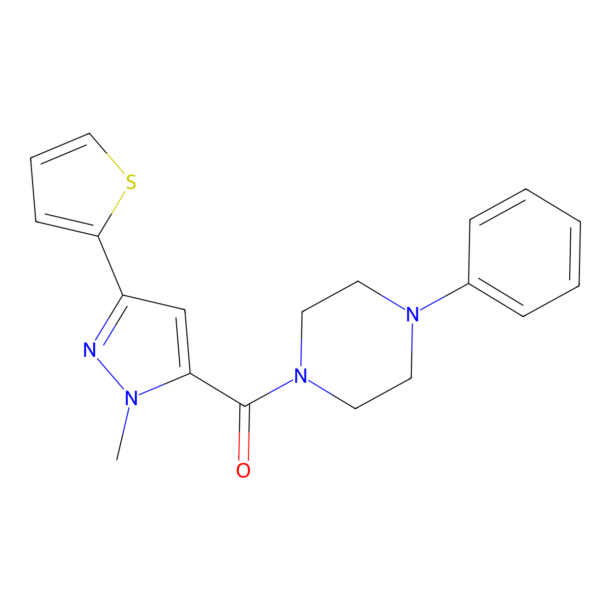 [1-methyl-3-(2-thienyl)-1H-pyrazol-5-yl](4-phenylpiperazino)methanone molecular structure, CAS 1374535-48-4