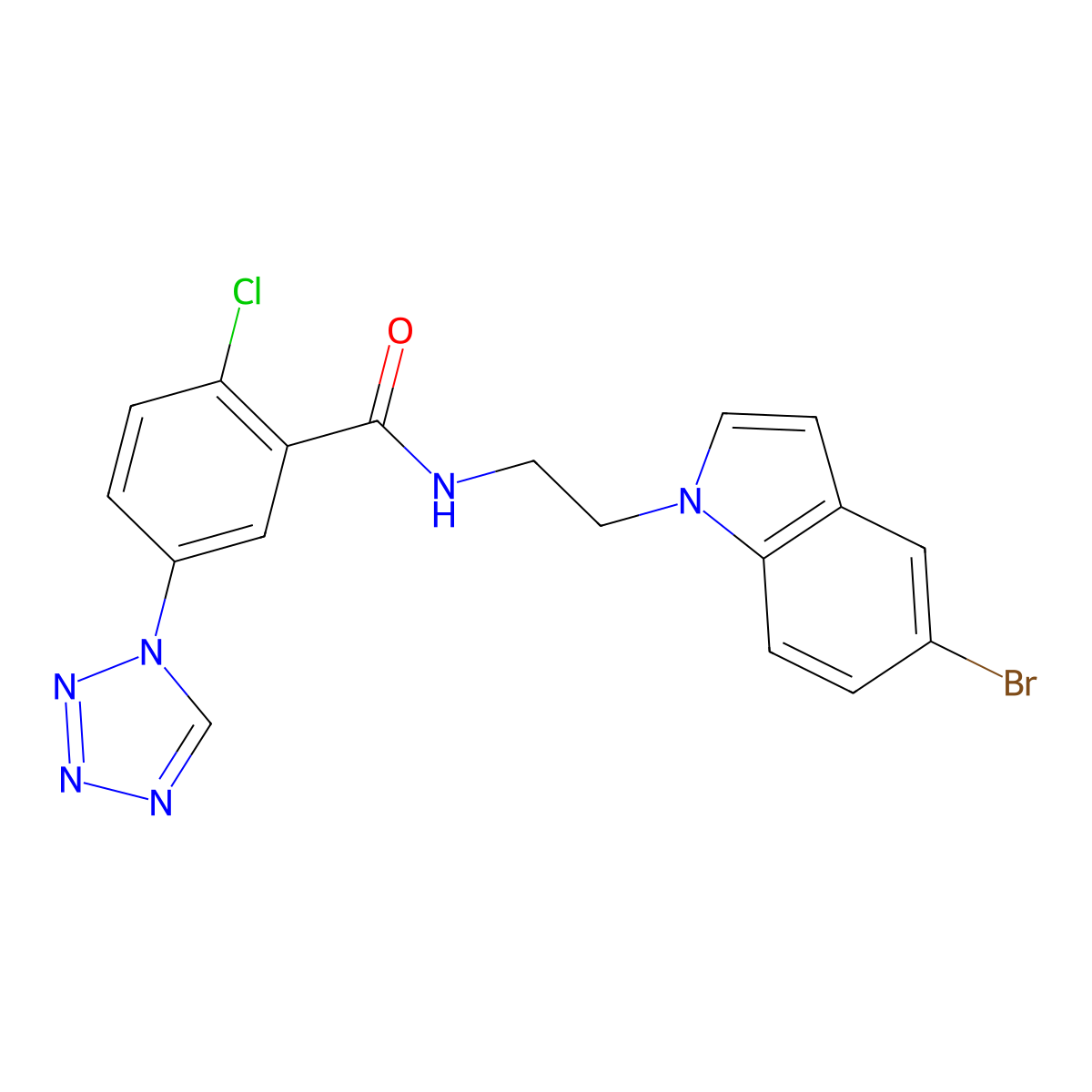 N-[2-(5-bromo-1H-indol-1-yl)ethyl]-2-chloro-5-(1H-1,2,3,4-tetraazol-1-yl)benzamide molecular structure, CAS 1374535-52-0