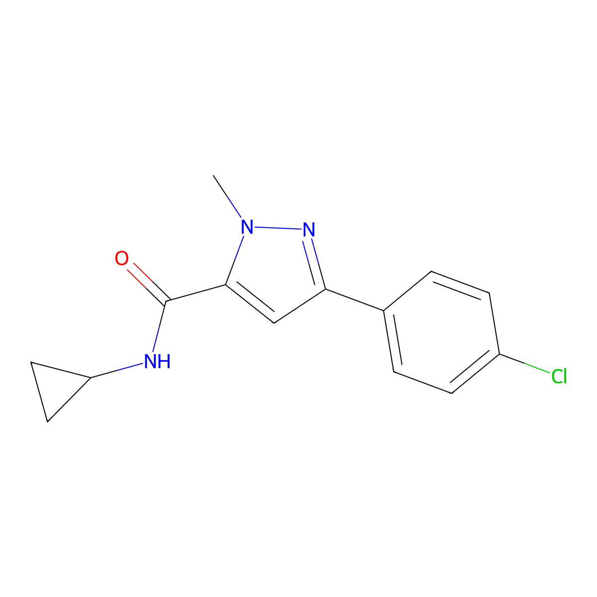3-(4-chlorophenyl)-N-cyclopropyl-1-methyl-1H-pyrazole-5-carboxamide molecular structure, CAS 1374535-54-2