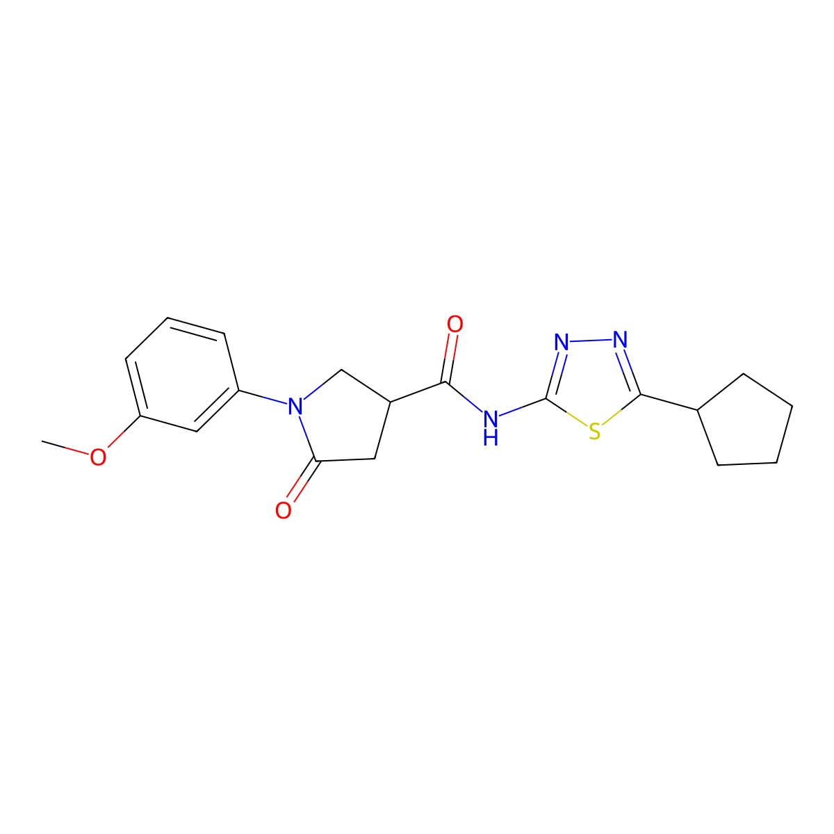 N-(5-cyclopentyl-1,3,4-thiadiazol-2-yl)-1-(3-methoxyphenyl)-5-oxopyrrolidine-3-carboxamide molecular structure, CAS 1374535-65-5