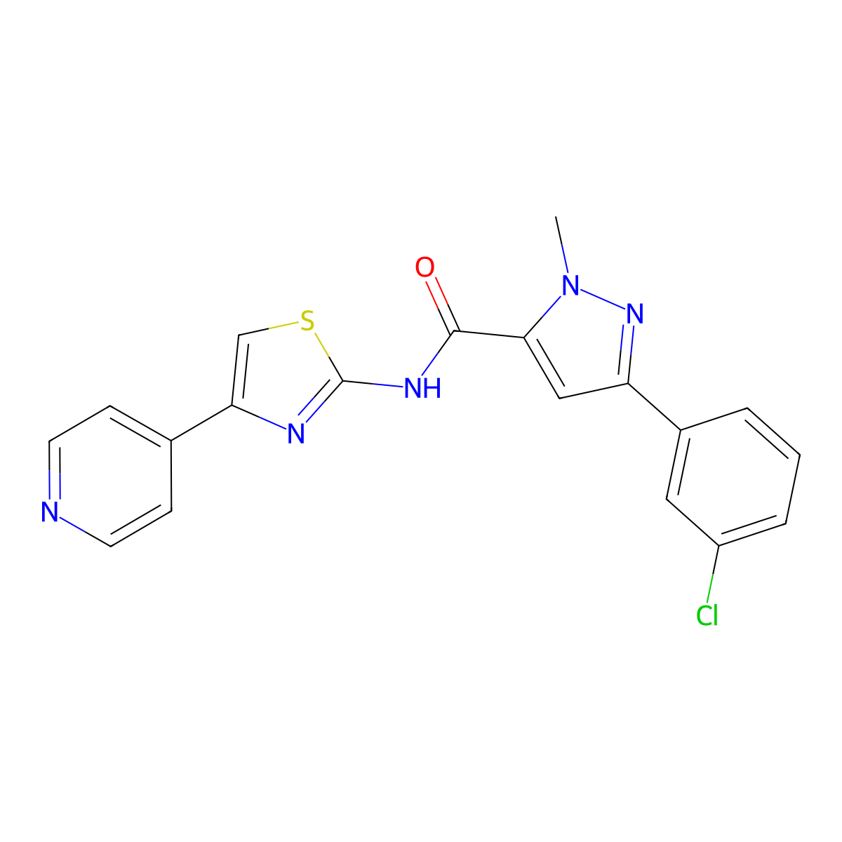 3-(3-chlorophenyl)-1-methyl-N-[4-(pyridin-4-yl)-1,3-thiazol-2-yl]-1H-pyrazole-5-carboxamide molecular structure, CAS 1374535-70-2