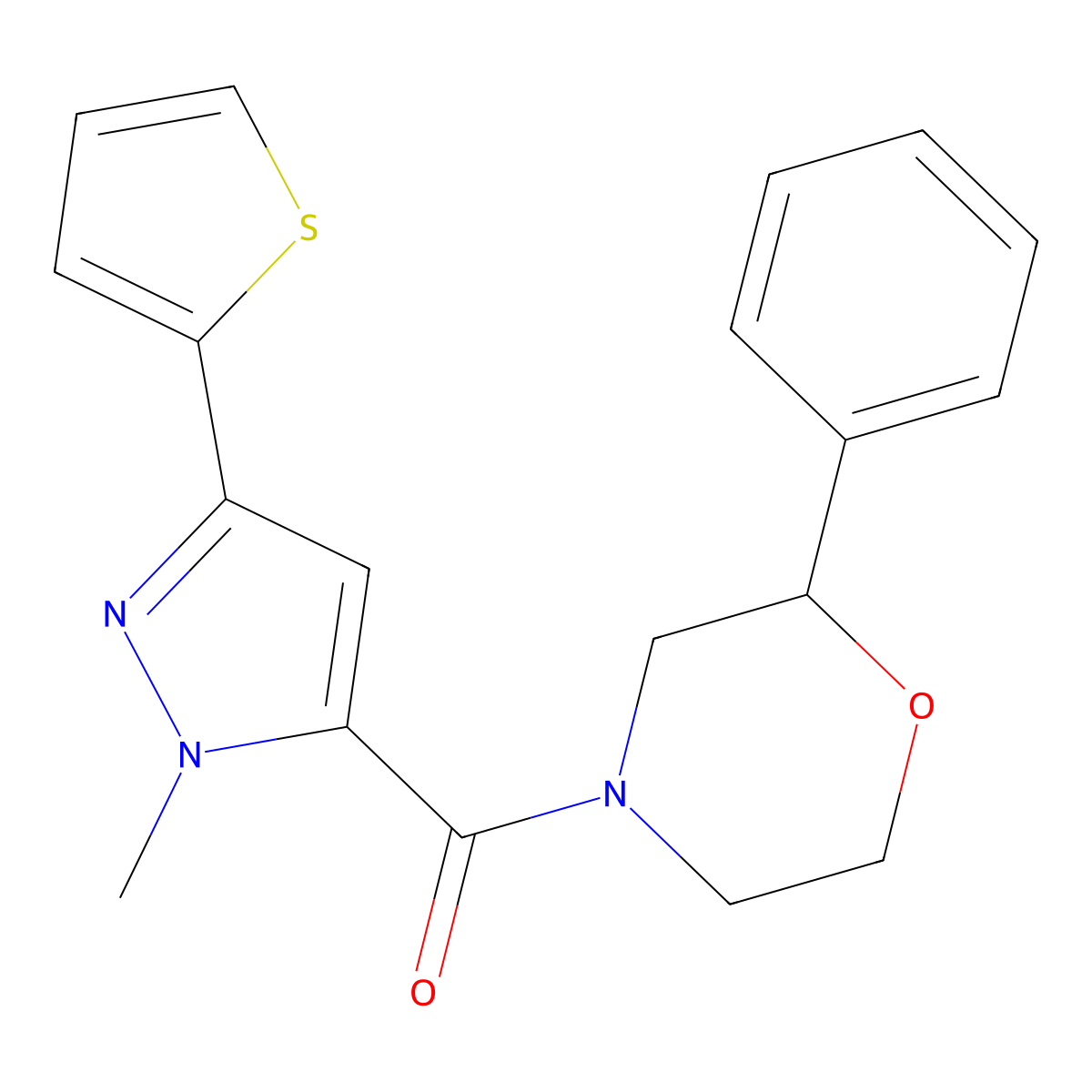 [1-methyl-3-(2-thienyl)-1H-pyrazol-5-yl](2-phenylmorpholino)methanone molecular structure, CAS 1374535-79-1