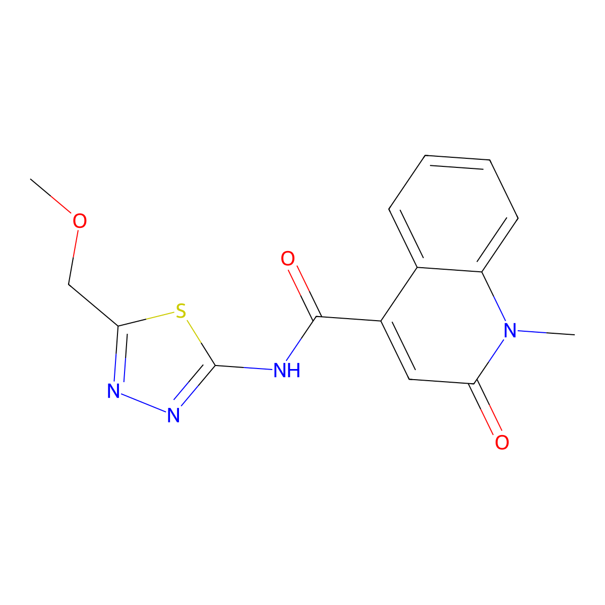 N-[5-(methoxymethyl)-1,3,4-thiadiazol-2-yl]-1-methyl-2-oxo-1,2-dihydroquinoline-4-carboxamide molecular structure, CAS 1374535-82-6