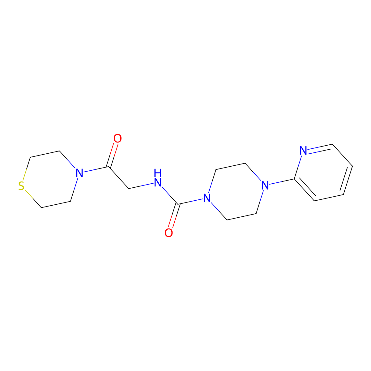 N-[2-oxo-2-(thiomorpholin-4-yl)ethyl]-4-(pyridin-2-yl)piperazine-1-carboxamide molecular structure, CAS 1374535-89-3