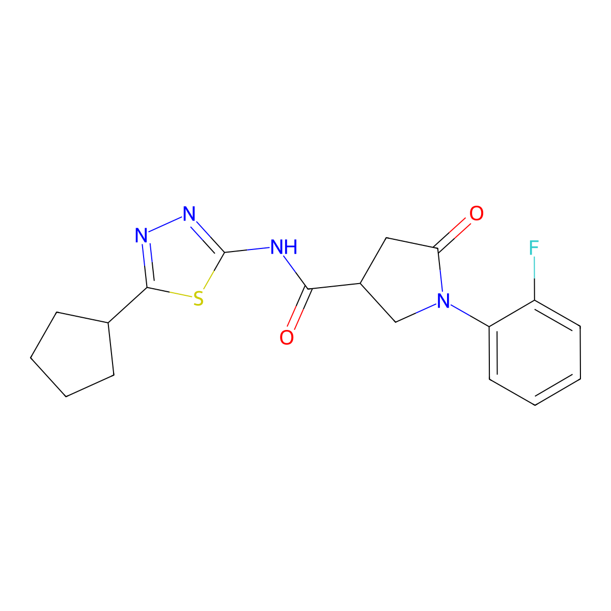 N-(5-cyclopentyl-1,3,4-thiadiazol-2-yl)-1-(2-fluorophenyl)-5-oxopyrrolidine-3-carboxamide molecular structure, CAS 1374536-03-4